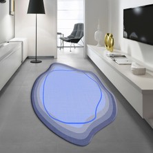 Viyana Home Dijital Baskılı Kaymaz Taban Yıkanabilir Lazer Kesim Salon Halısı Yolluk, V-Lazer-19-Mavi,