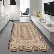 Viyana Home Dijital Baskılı Kaymaz Taban Yıkanabilir Lazer Kesim Salon Halısı Yolluk, V-Lazer-24-Krem,