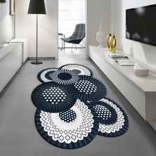 Viyana Home Dijital Baskılı Kaymaz Taban Yıkanabilir Lazer Kesim Salon Halısı Yolluk, V-Lazer-25-Lacivert,