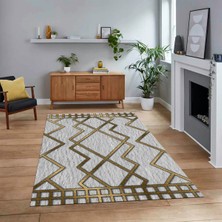 Viyana Home Dijital Baskılı Kaymaz Taban Yıkanabilir Sade Desen Yolluk Mutfak Salon Halısı, V-Sade-42-Gold,