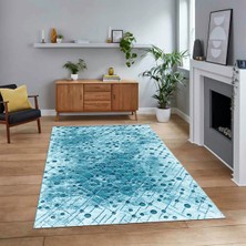 Viyana Home Dijital Baskılı Kaymaz Taban Yıkanabilir Sade Desen Yolluk Mutfak Salon Halısı, V-Sade-48-Mavi,