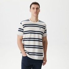 Nautica Erkek Beyaz Standart Fit Kısa Kollu Çizgili T-Shirt V45245T.1MA