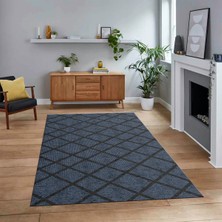 Viyana Home Dijital Baskılı Kaymaz Taban Yıkanabilir Sade Desen Yolluk Mutfak Salon Halısı, V-Sade-20-Mavi,