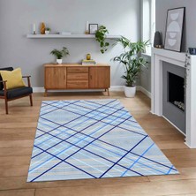 Viyana Home Dijital Baskılı Kaymaz Taban Yıkanabilir Sade Desen Yolluk Mutfak Salon Halısı, V-Sade-39-Mavi,