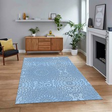 Viyana Home Dijital Baskılı Kaymaz Taban Yıkanabilir Sade Desen Yolluk Mutfak Salon Halısı, V-Sade-34-Mavi,