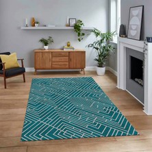 Viyana Home Dijital Baskılı Kaymaz Taban Yıkanabilir Sade Desen Yolluk Mutfak Salon Halısı, V-Sade-11-Turkuaz,
