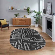 Viyana Home Dijital Baskılı Kaymaz Yıkanabilir Sade Desen Oval Yolluk Mutfak Salon Halısı, V-O-Sade-09-Antrasit,