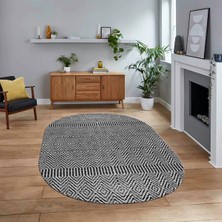 Viyana Home Dijital Baskılı Kaymaz Yıkanabilir Sade Desen Oval Yolluk Mutfak Salon Halısı, V-O-Sade-18-Gri,