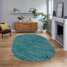 Viyana Home Dijital Baskılı Kaymaz Yıkanabilir Sade Desen Oval Yolluk Mutfak Salon Halısı, V-O-Sade-11-Turkuaz,