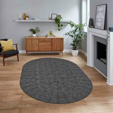 Viyana Home Dijital Baskılı Kaymaz Yıkanabilir Sade Desen Oval Yolluk Mutfak Salon Halısı, V-O-Sade-10-Antrasit,