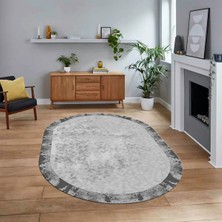 Viyana Home Dijital Baskılı Kaymaz Yıkanabilir Sade Desen Oval Yolluk Mutfak Salon Halısı, V-O-Sade-36-Gri,