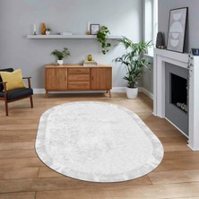 Viyana Home Dijital Baskılı Kaymaz Yıkanabilir Sade Desen Oval Yolluk Mutfak Salon Halısı, V-O-Sade-36-Beyaz,