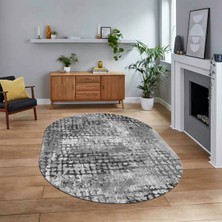 Viyana Home Dijital Baskılı Kaymaz Yıkanabilir Sade Desen Oval Yolluk Mutfak Salon Halısı, V-O-Sade-16-Gri,