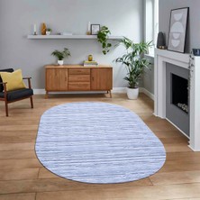 Viyana Home Dijital Baskılı Kaymaz Yıkanabilir Sade Desen Oval Yolluk Mutfak Salon Halısı, V-O-Sade-32-Mavi,