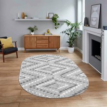 Viyana Home Dijital Baskılı Kaymaz Yıkanabilir Sade Desen Oval Yolluk Mutfak Salon Halısı, V-O-Sade-33-Gri,