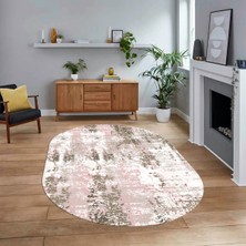 Viyana Home Dijital Baskılı Kaymaz Yıkanabilir Sade Desen Oval Yolluk Mutfak Salon Halısı, V-O-Sade-44-Pembe,