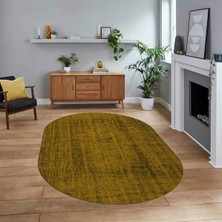 Viyana Home Dijital Baskılı Kaymaz Yıkanabilir Sade Desen Oval Yolluk Mutfak Salon Halısı, V-O-Sade-45-Sarı,