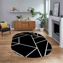 Viyana Home Dijital Baskılı Kaymaz Yıkanabilir Sade Desen Oval Yolluk Mutfak Salon Halısı, V-O-Sade-50-Siyah,