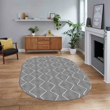 Viyana Home Dijital Baskılı Kaymaz Yıkanabilir Sade Desen Oval Yolluk Mutfak Salon Halısı, V-O-Sade-23-Gri,