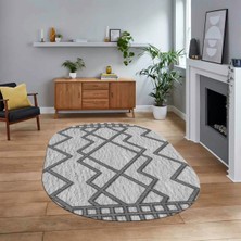 Viyana Home Dijital Baskılı Kaymaz Yıkanabilir Sade Desen Oval Yolluk Mutfak Salon Halısı, V-O-Sade-42-Gri,