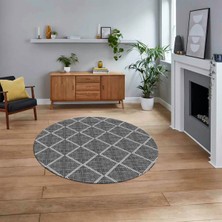 Viyana Home Dijital Baskılı Kaymaz Yıkanabilir Sade Desen Yuvarlak Mutfak Salon Halısı, V-Y-Sade-29-Gri,