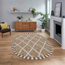 Viyana Home Dijital Baskılı Kaymaz Yıkanabilir Sade Desen Oval Yolluk Mutfak Salon Halısı, V-O-Sade-24-Kahve,