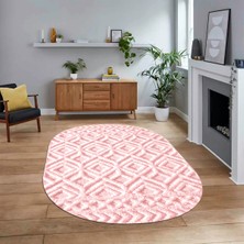 Viyana Home Dijital Baskılı Kaymaz Yıkanabilir Sade Desen Oval Yolluk Mutfak Salon Halısı, V-O-Sade-04-Pembe,