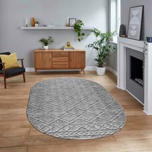 Viyana Home Dijital Baskılı Kaymaz Yıkanabilir Sade Desen Oval Yolluk Mutfak Salon Halısı, V-O-Sade-05-Gri,