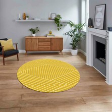 Viyana Home Dijital Baskılı Kaymaz Yıkanabilir Sade Desen Yuvarlak Mutfak Salon Halısı, V-Y-Sade-08-Sarı,