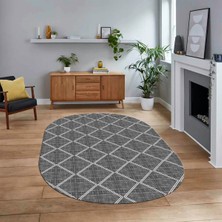 Viyana Home Dijital Baskılı Kaymaz Yıkanabilir Sade Desen Oval Yolluk Mutfak Salon Halısı, V-O-Sade-29-Gri,