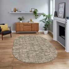 Viyana Home Dijital Baskılı Kaymaz Yıkanabilir Sade Desen Oval Yolluk Mutfak Salon Halısı, V-O-Sade-13-Krem,