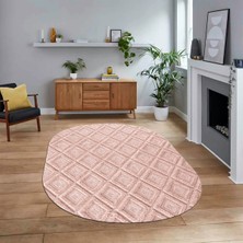 Viyana Home Dijital Baskılı Kaymaz Yıkanabilir Sade Desen Oval Yolluk Mutfak Salon Halısı, V-O-Sade-28-Pembe,
