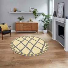 Viyana Home Dijital Baskılı Kaymaz Yıkanabilir Sade Desen Yuvarlak Mutfak Salon Halısı, V-Y-Sade-24-Krem,