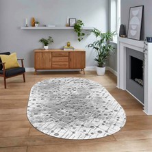 Viyana Home Dijital Baskılı Kaymaz Yıkanabilir Sade Desen Oval Yolluk Mutfak Salon Halısı, V-O-Sade-48-Gri,
