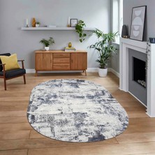 Viyana Home Dijital Baskılı Kaymaz Yıkanabilir Sade Desen Oval Yolluk Mutfak Salon Halısı, V-O-Sade-25-Mavi,