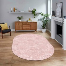 Viyana Home Dijital Baskılı Kaymaz Yıkanabilir Sade Desen Oval Yolluk Mutfak Salon Halısı, V-O-Sade-15-Pembe,