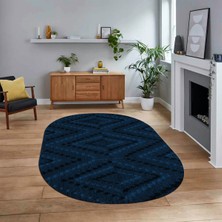 Viyana Home Dijital Baskılı Kaymaz Yıkanabilir Sade Desen Oval Yolluk Mutfak Salon Halısı, V-O-Sade-33-Mavi,