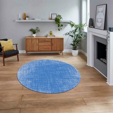 Viyana Home Dijital Baskılı Kaymaz Yıkanabilir Sade Desen Yuvarlak Mutfak Salon Halısı, V-Y-Sade-14-Mavi,