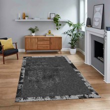 Viyana Home Dijital Baskılı Kaymaz Taban Yıkanabilir Sade Desen Yolluk Mutfak Salon Halısı, V-Sade-36-Antrasit,