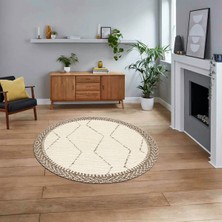 Viyana Home Dijital Baskılı Kaymaz Yıkanabilir Sade Desen Yuvarlak Mutfak Salon Halısı, V-Y-Sade-17-Krem,
