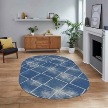 Viyana Home Dijital Baskılı Kaymaz Yıkanabilir Sade Desen Oval Yolluk Mutfak Salon Halısı, V-O-Sade-41-Mavi,