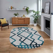 Viyana Home Dijital Baskılı Kaymaz Yıkanabilir Sade Desen Oval Yolluk Mutfak Salon Halısı, V-O-Sade-42-Mavi,