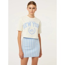 NewLaker Oversize New York Crop Top Krem T-Shirt