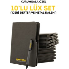 Giftcrea Kurumsal Firmalara Özel Baskılı Özelleştirilebilir, 10'lu Deri Defter ve Metal Kalem Seti