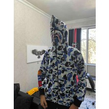 Lavinia Boutiques Unisex Pubg Bape x Shark Hoodie - Gri