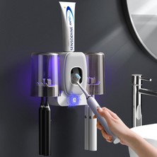 Fsfeng Banyolar Için Diş Fırçası Tutucuları, Otomatik Diş Macunu Dispenseri Yerden Tasarruflu Diş Fırçası ve Diş Macunu Tutucusu, Banyo Için 2 Bardak ile Duvara Monte Diş Fırçası Tutucusu (Yurt Dışından)
