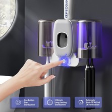 Fsfeng Banyolar Için Diş Fırçası Tutucuları, Otomatik Diş Macunu Dispenseri Yerden Tasarruflu Diş Fırçası ve Diş Macunu Tutucusu, Banyo Için 2 Bardak ile Duvara Monte Diş Fırçası Tutucusu (Yurt Dışından)