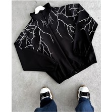 Lushen Y2K Yıldırım Baskılı Oversize Paraşüt Unisex Yağmurluk Rüzgarlık Ceket