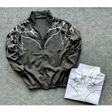 Lushen Y2K Yıldırım Baskılı Oversize Paraşüt Unisex Yağmurluk Rüzgarlık Ceket