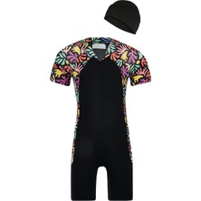 REMSA Tulum Kısa Kollu Şortlu Çocuk Yüzücü Mayo Mateo 8347 Siyah